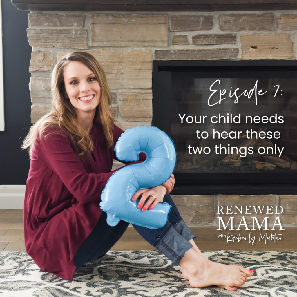 Mother sitting by fireplace holding a balloon number two in her hands. Encouragement and Praise are the two things that your child needs to hear - Renewed Mama Podcast Episode 7 parent coaching, Christian parent coaching, positive parenting, parenting tips