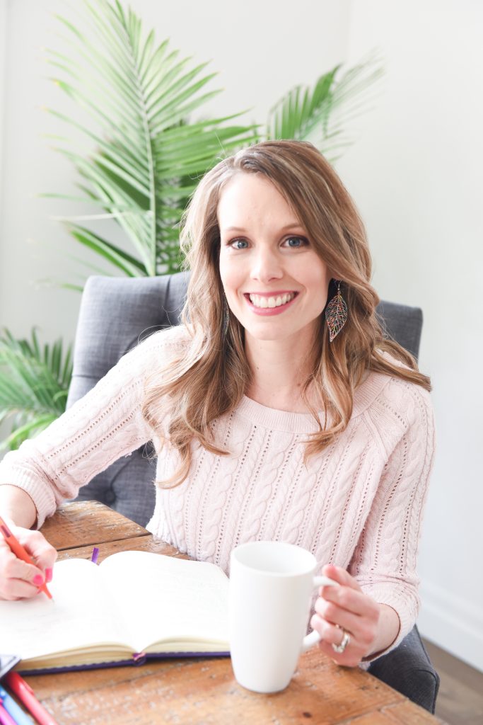 smiling lady writing notes in the journal journaling her thoughts because your thoughts matter with mental health and depression, special guest Brittni Clarkson, Kimberly Muhtar, Renewed Mama podcast