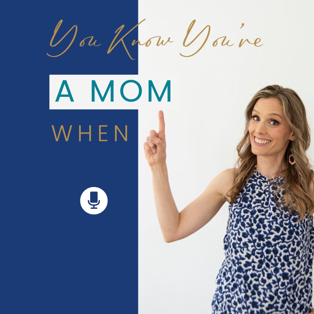 smiling woman pointing to the words You Know You're a Mom When, motherhood, parenting, christian parenting, parent coaching, mom life, encouragement for moms